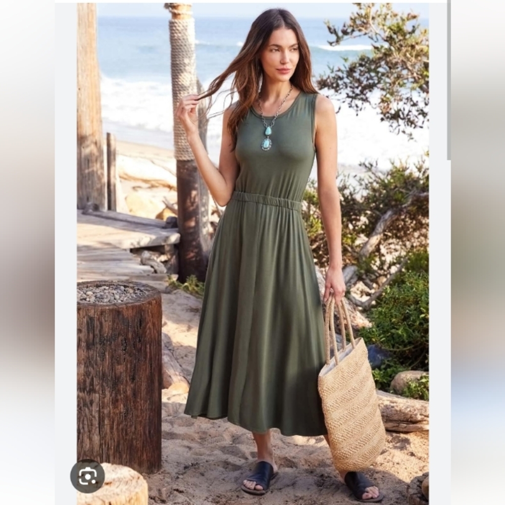 NWT Karen Kane Sleeveless Jersey Maxi Dress Olive Green Sz M